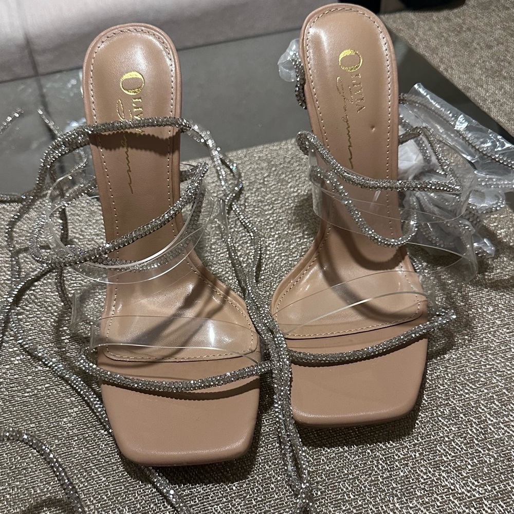 Elegant Clear Ankle Strap Heels with Silver Accents